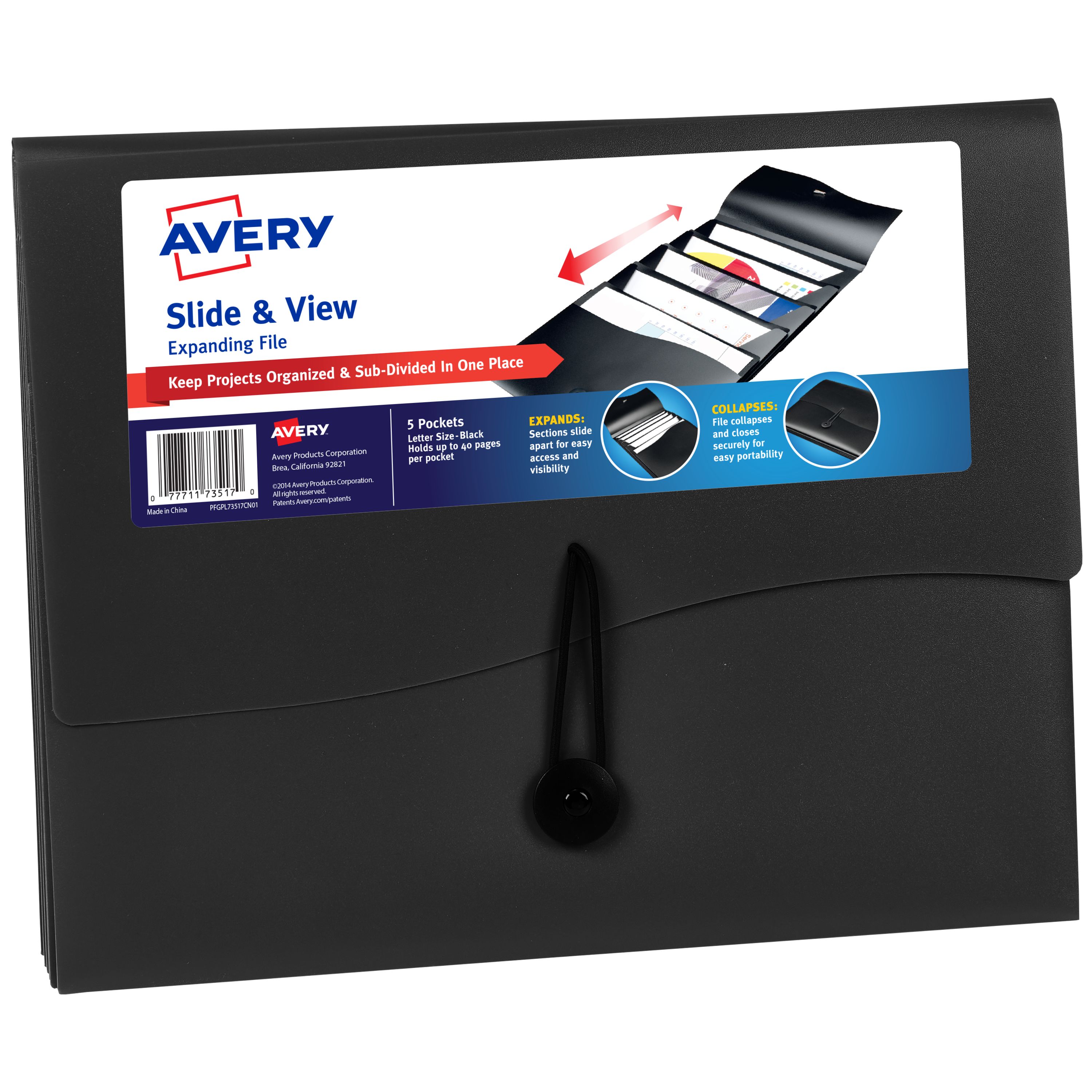 1 Slide & Divide Expanding Folder, Poly, Black 73517 | Avery